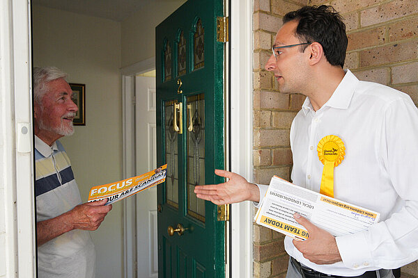 Blaise canvassing on the doorstep